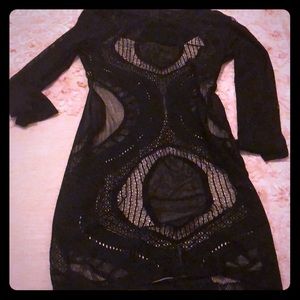 Black body con long sleeve dress with lt beige